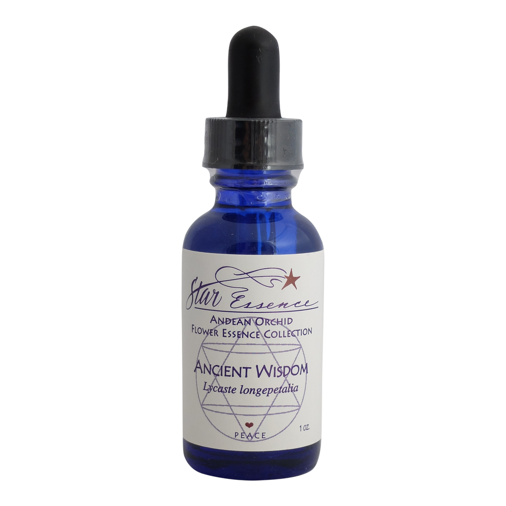 Dropper bottle of Ancient Wisdom essence, a vibrational remedy supporting soul purpose, intuitive awareness, and holistic energy healing.