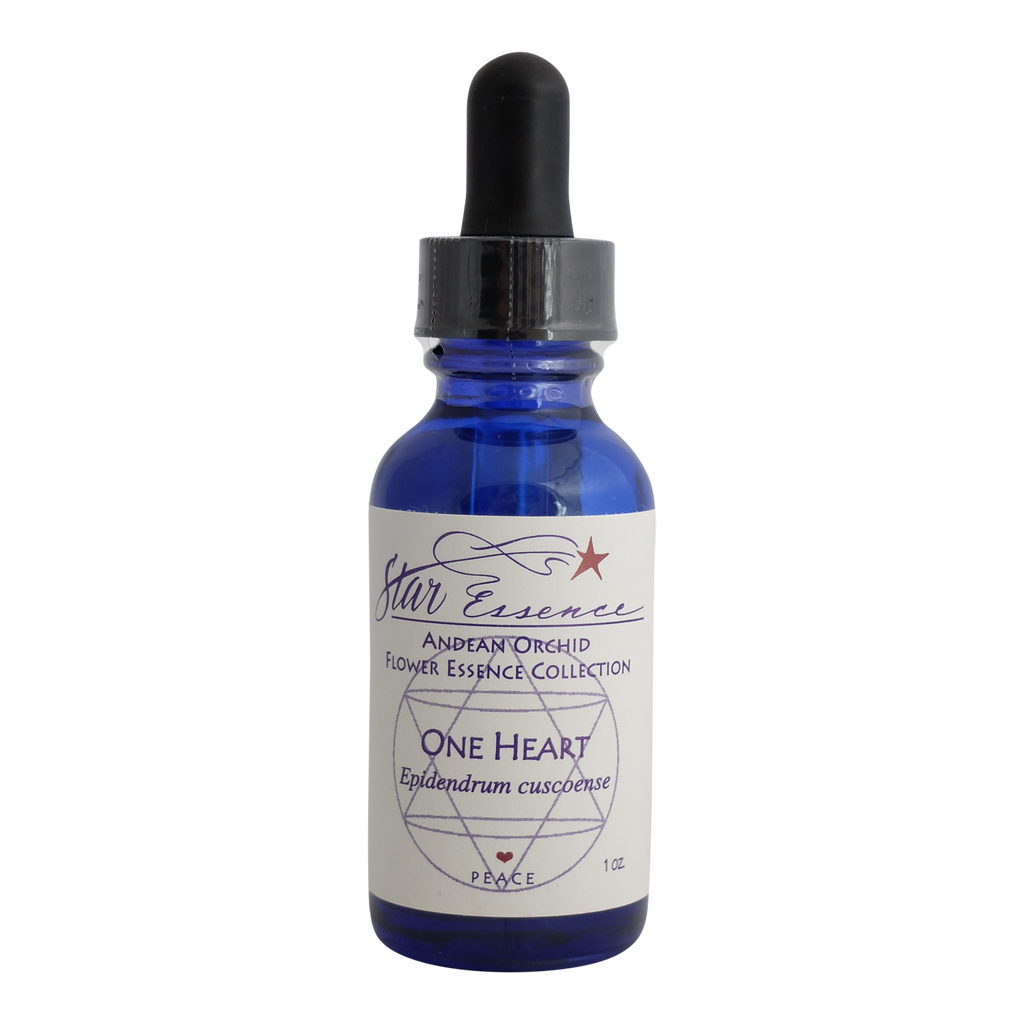 Dropper bottle of One Heart essence, a vibrational blend supporting heart-centered unity, love, and holistic energy healing.