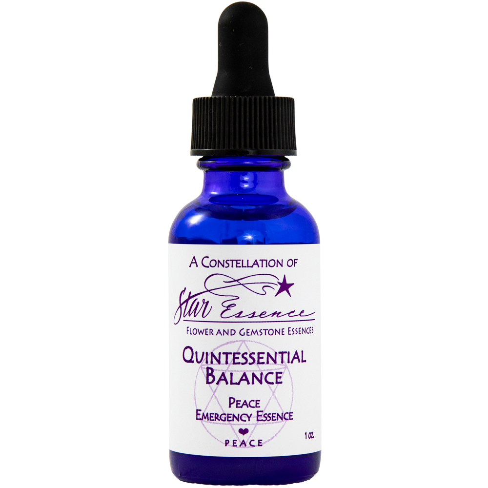 Dropper bottle of Quintessential Balance Flower Essence by Star Essence, a vibrational medicine and holistic healing blend that restores emotional peace and energetic stability