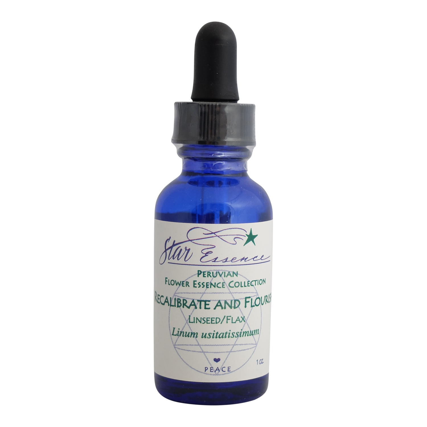 Recalibrate and Flourish flower essence dropper bottle for holistic medicine, energy healing, and spiritual wellness