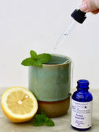 Super Immune flower essence being used with lemon and mint tea for energy healing and immune wellness